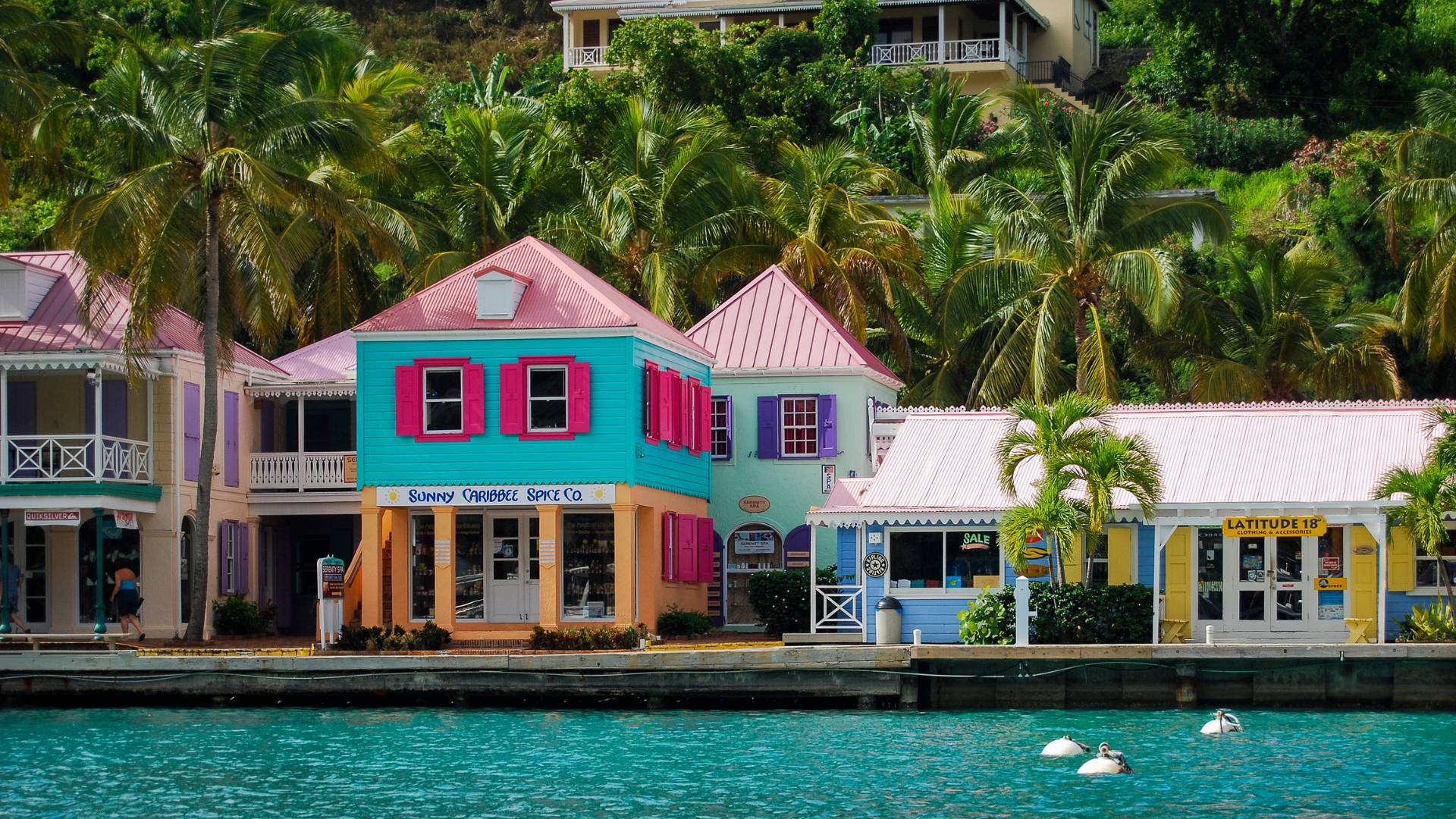 Colourful buildings of Soper’s Hole, Tortola, the British Virgin Islands